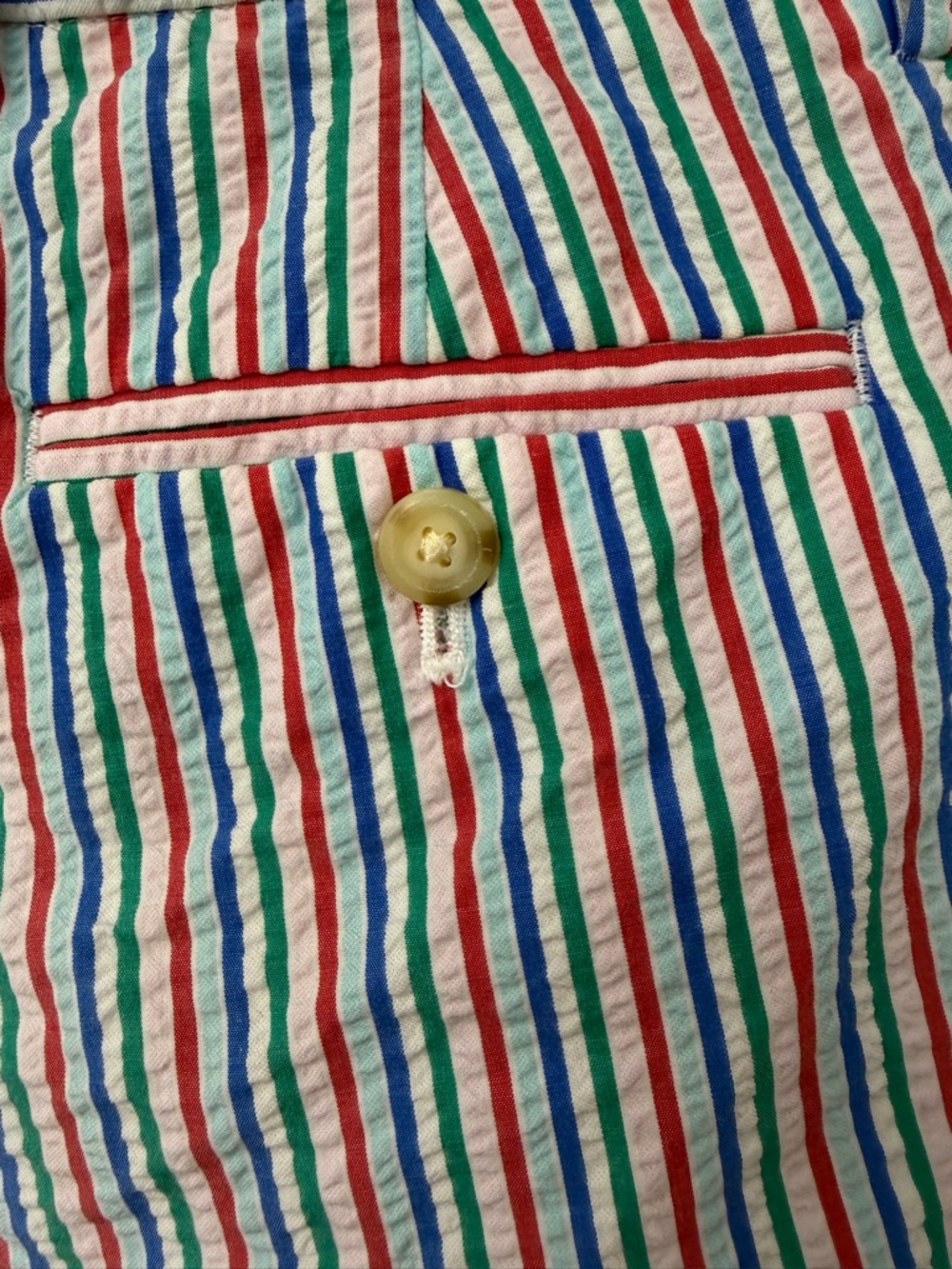 Crewcuts Multicolor Striped Seersucker Shorts - Red, Blue, Green
